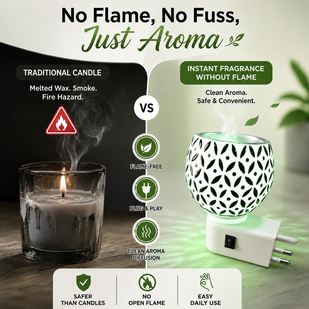 Revwd Kapoor Dani Electrical Camphor Diffuser Glass with On/Off Switch to Toggle Between Burner and Lamp (Green Kapoordani) 2