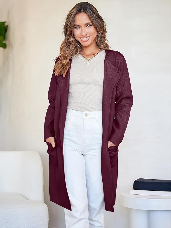 ANRABESS Womens Cardigan Sweater Open Front Knit Long Coatigan Dressy Casual Jacket Coat 2026 Fall Outfits Classy Clothes Wine Red X-Small by ANRABESS - Image 11