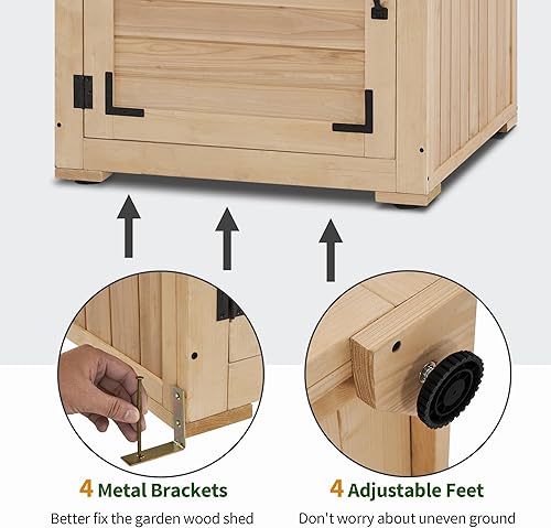 Miniatura 6 de MCombo Cobertizos de madera de 30 pulgadas de profundidad y almacenamiento al aire libre, armario de herramientas de jardín exterior con estante