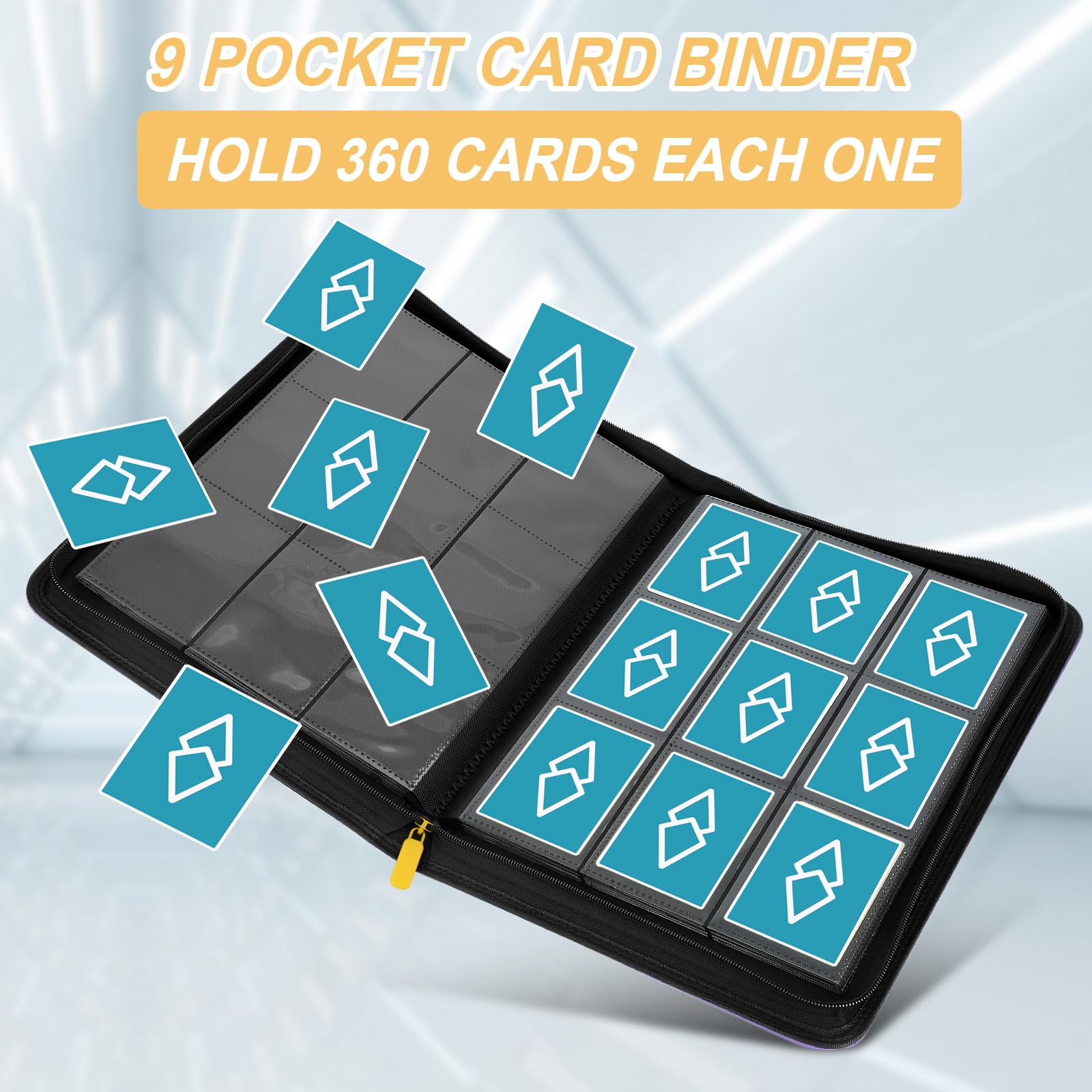 GERMUN - Carpeta de tarjetas coleccionables con 9 bolsillos, cubierta de poliuretano para 360 tarjetas, carpetas de tarjetas coleccionables de alta calidad, álbum de tarjetas de bolsillo de doble cara