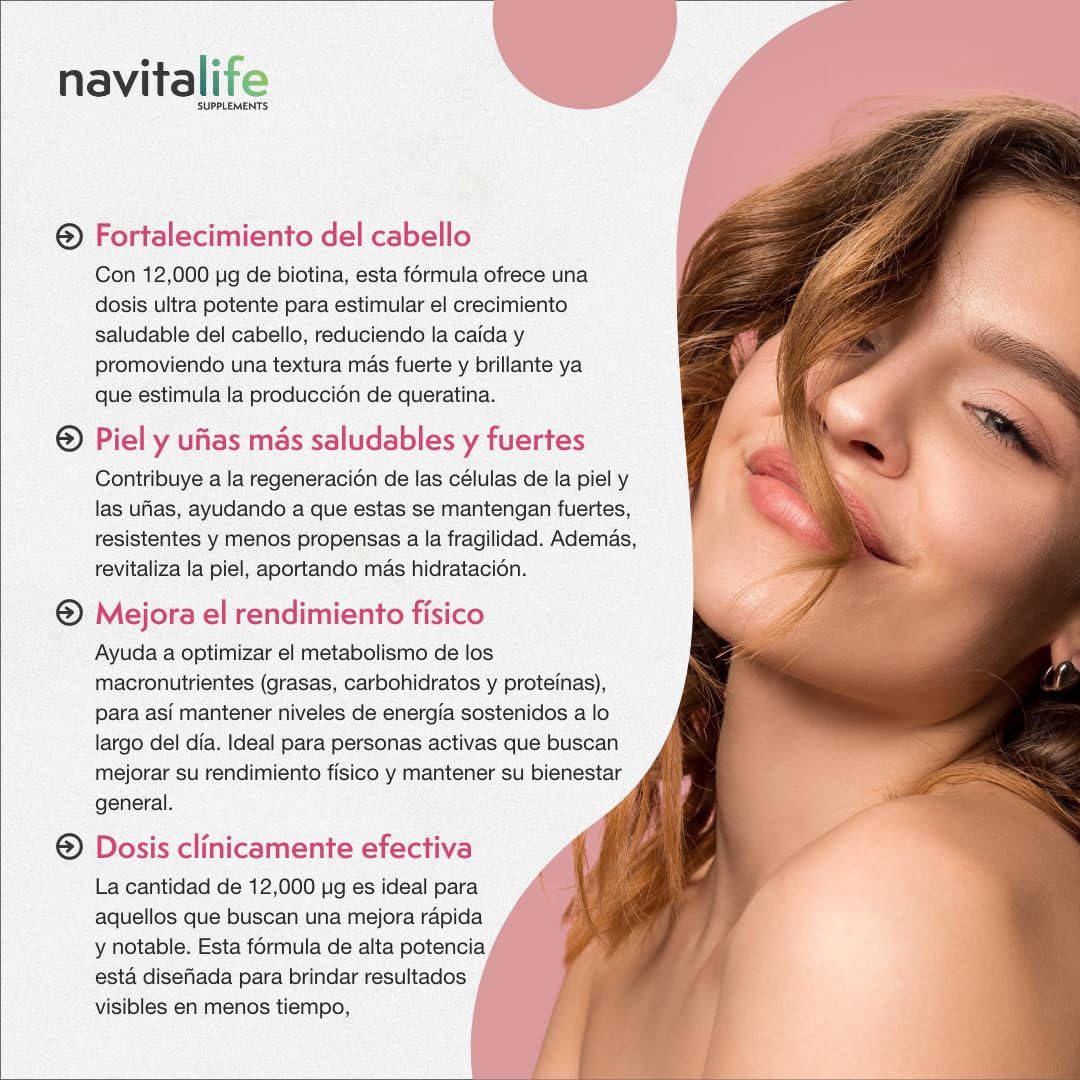 Biotina para el Cabello 12.000 mcg | Repara y Aumenta el Crecimiento de tu Pelo, Mejora la Calidad de tus Uñas y Piel | Con Selenio + Zinc + Vitaminas E y D, 4 Meses de Tratamiento | 120 Cápsulas