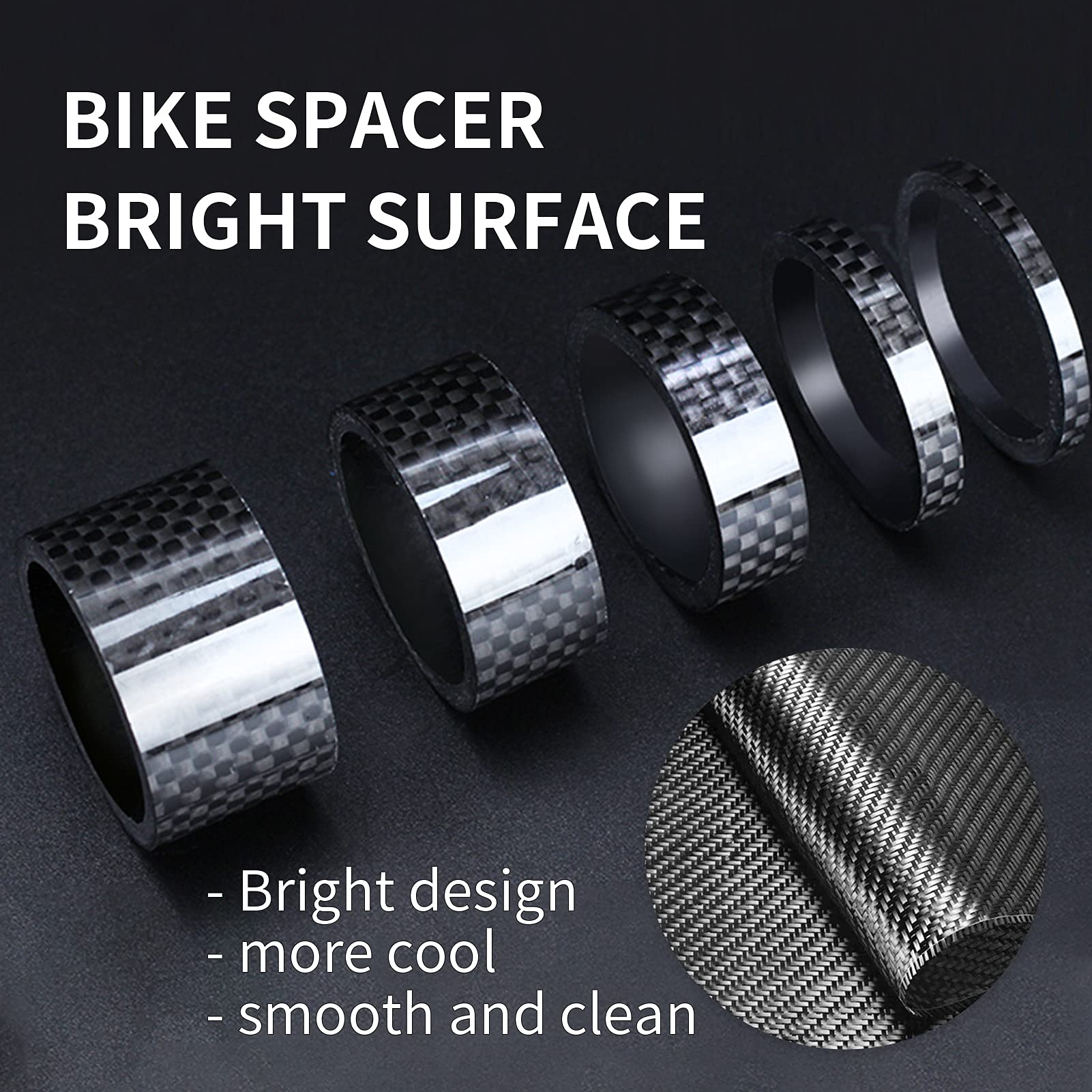 HONGECB Distanziatore in Fibra di Carbonio, Distanziatori per Bicicletta in Fibra di Carbonio, Distanziali in Carbonio per Bici, 1/8" Bike Headset Spacer, per Bici da Strada MTB, 6 Pz