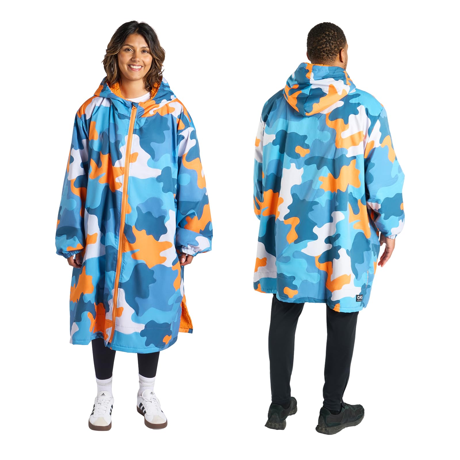OHS Drying Robes Adult Womens Men Camouflage, Oversized Waterproof Jacket Changing Robe Lightweight Fleece Lining Raincoat Women with Hood & Pockets Breathable Ladies Coats for Outdoor