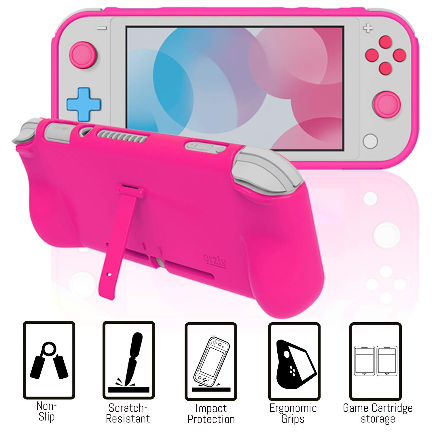 Orzly Kit Accessori per Nintendo Switch Lite - Include: Custodia e Pellicola Protettiva Switch Lite, Grip Case Cover, Cavo USB, Cuffie, e Altri Accessori Switch Lite (Rosa)