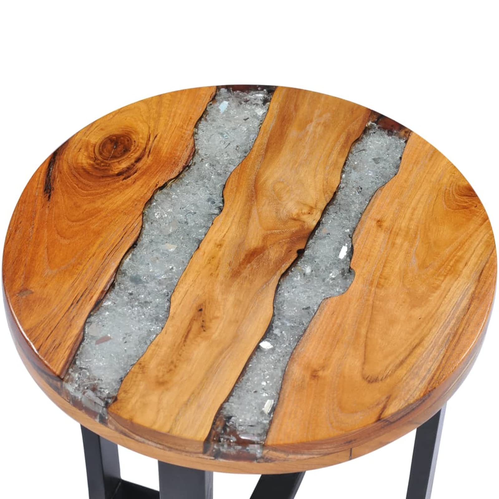 Homgoday Table basse 40 x 45 cm en bois de teck massif et polyrésine, table d'appoint pour canapé, table d'appoint pour salon, salle de réception d'invités, chambre à coucher et mobilier de bureau