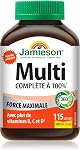 Jamieson 100% Complete Multivitamin Max Strength, with Higher Concentrations of Vitamin B, Vitamin C, and Vitamin D. Supports Immunity, Energy, and Overall Health, Gluten-Free, One Per Day, 115 Caplets