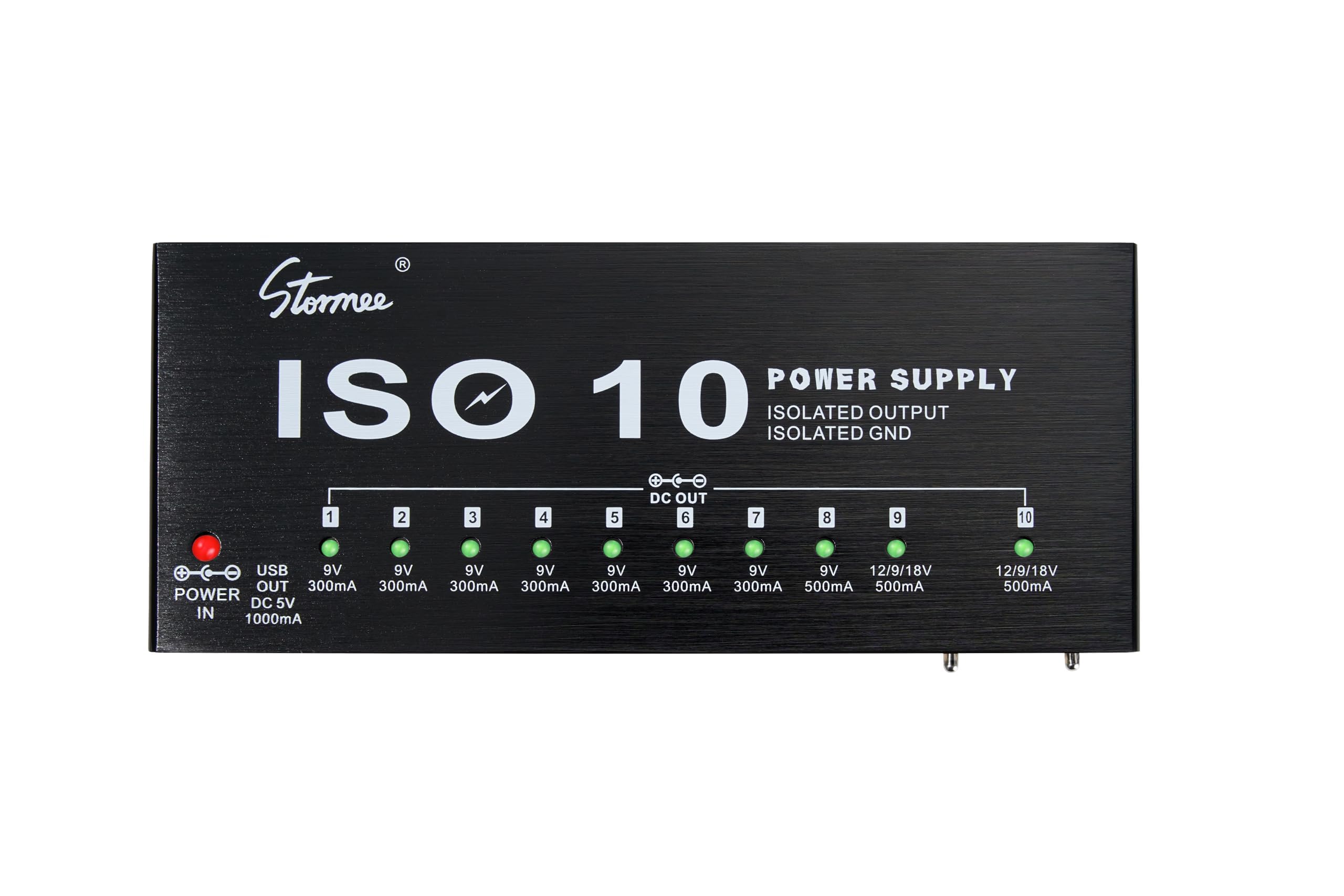 Stormee SP-2 - Alimentatore a pedale per chitarra, 10 uscite CC isolate, 9V/12V/18V 300mA 500mA per pedali effetto, con porta USB, protezione da sovracorrente da cortocircuito