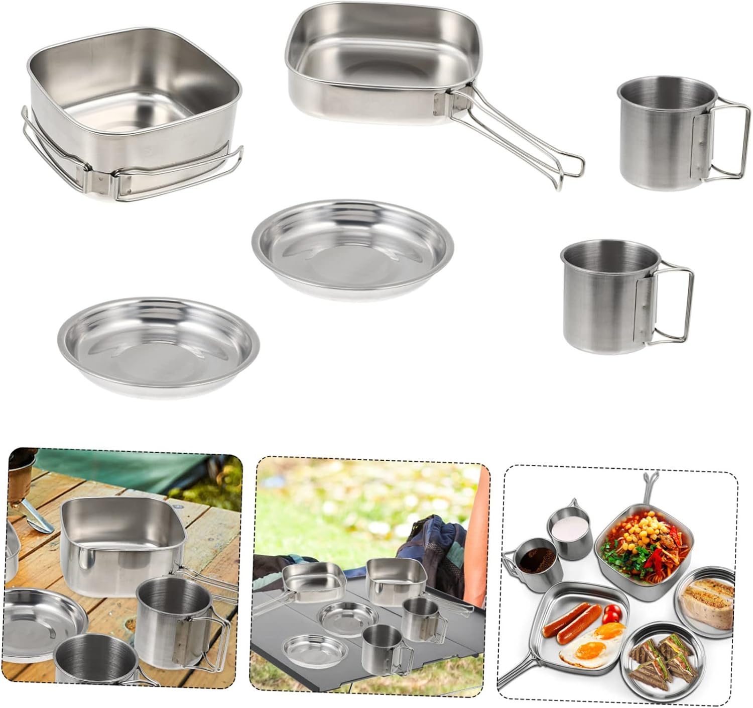 LIOOBO Outdoor Camping Tableware Pans Camping Pots Camping Cooker Cooking Camping Cookware Mess Kit Self
