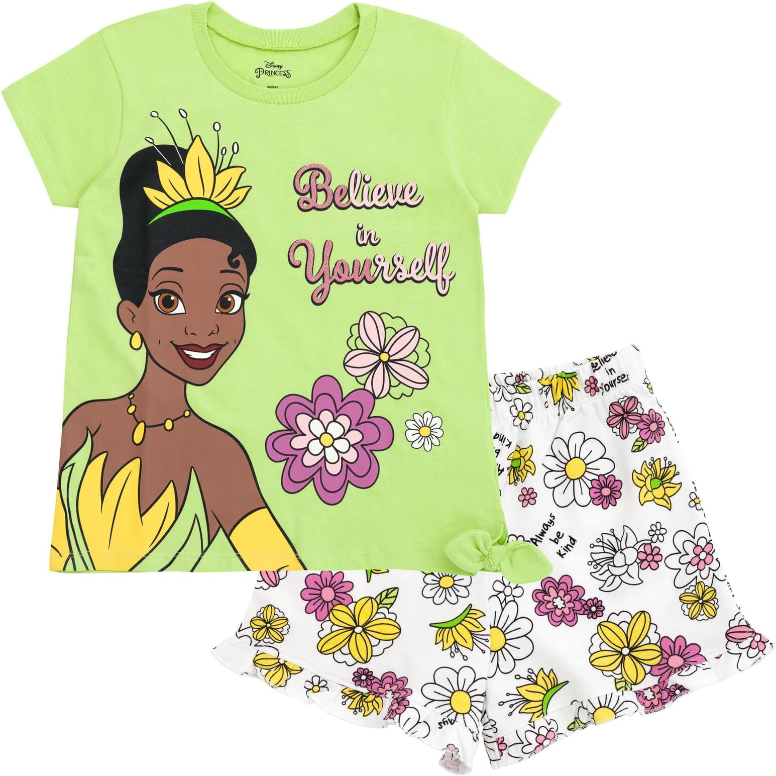 Disney Frozen Moana Princess Tiana Floral Peplum T-Shirt and French Terry Shorts Outfit Set Toddler to Big Kid