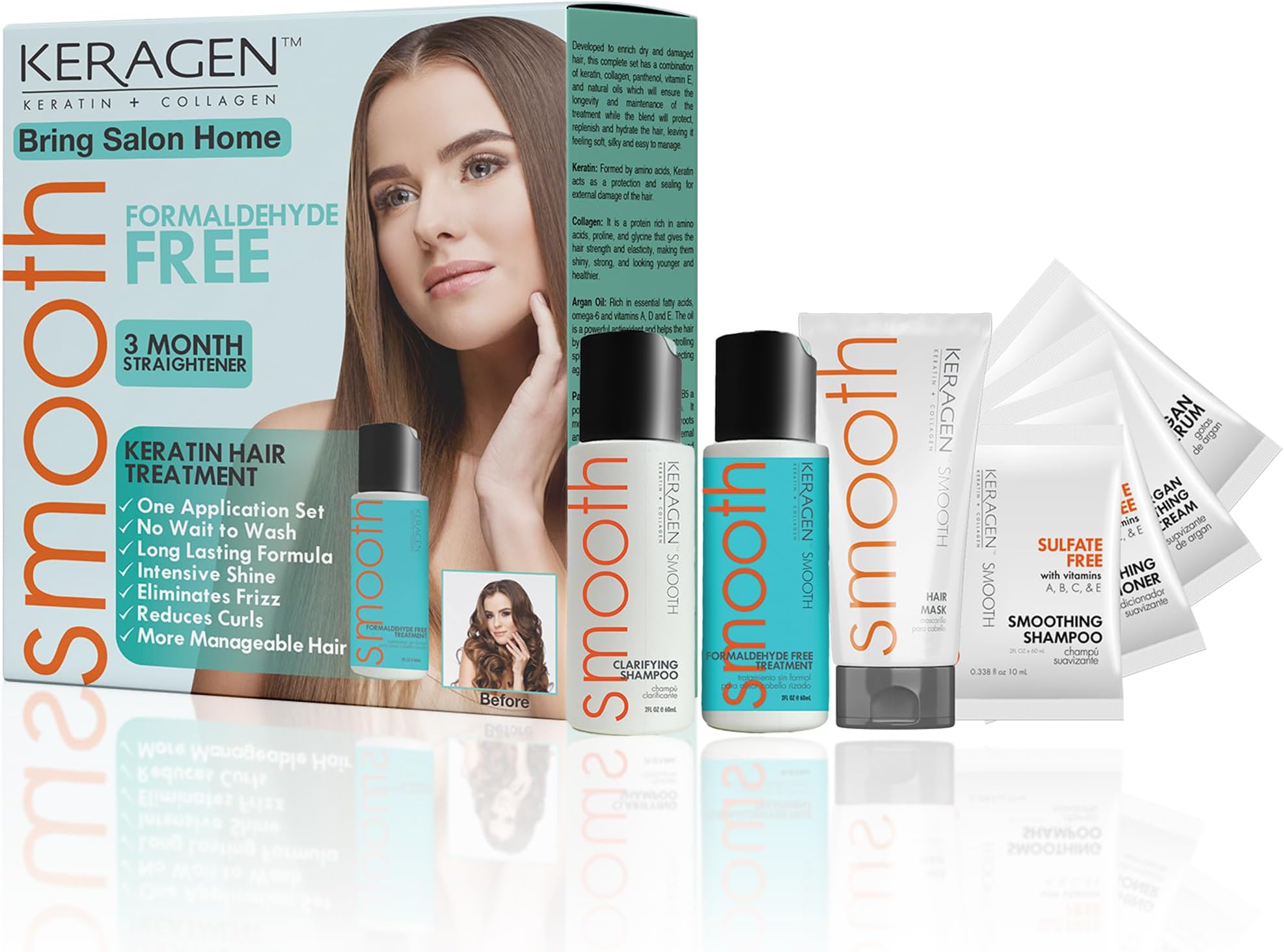 KERAGEN At-Home Keratin Smoothing Treatment Kit – Formaldehyde-Free Express Blowout for Coarse & Frizzy Hair | 0-Hour Wait Time, Instant Wash-Ready Formula | Cruelty-Free, Made in USA | 2 oz