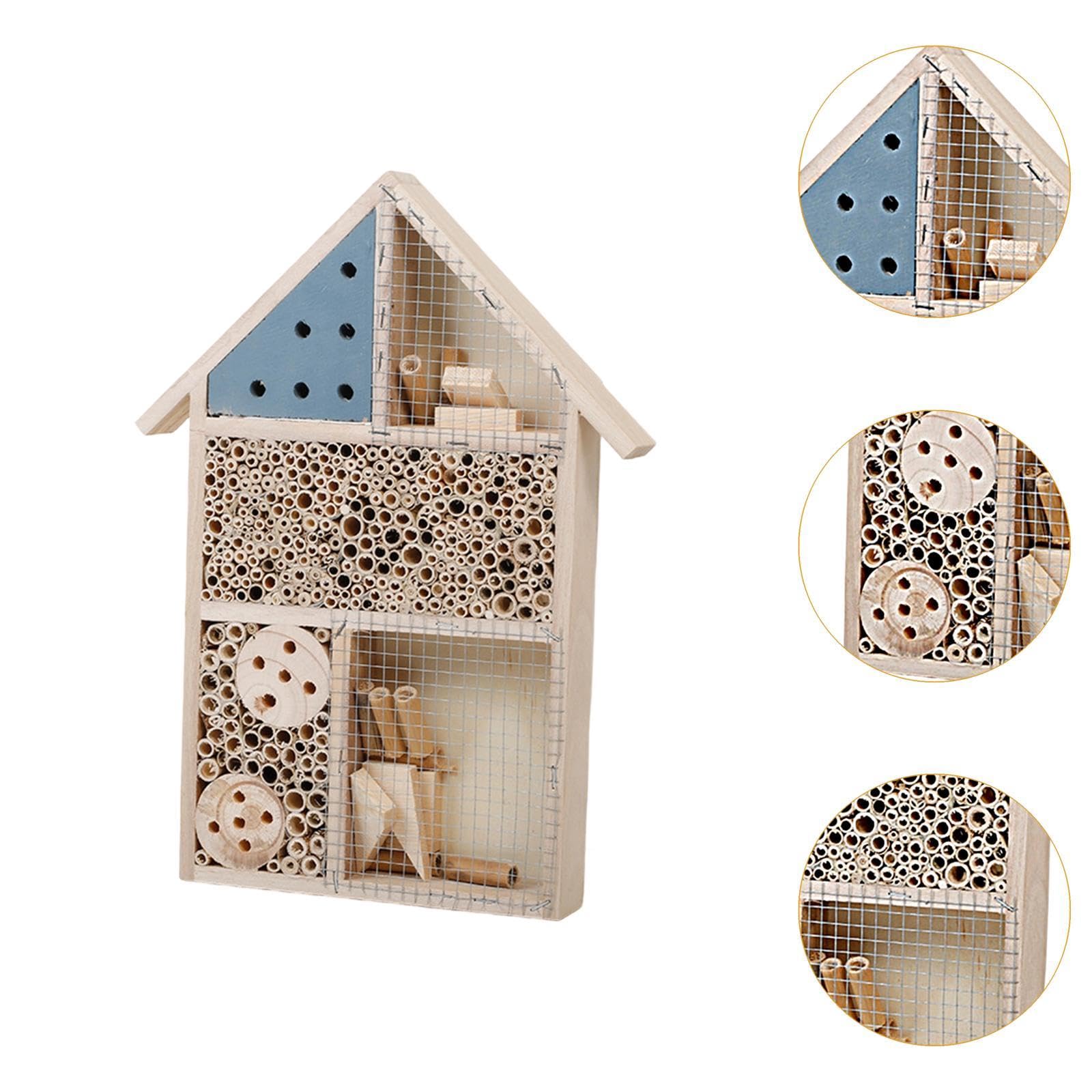 Rifugio per E Farfalle in Legno Hotel per Insetti Casetta da Appendere Protezione dagli Agenti Atmosferici Decorazione da Giardino, Blu, 25x4x35cm