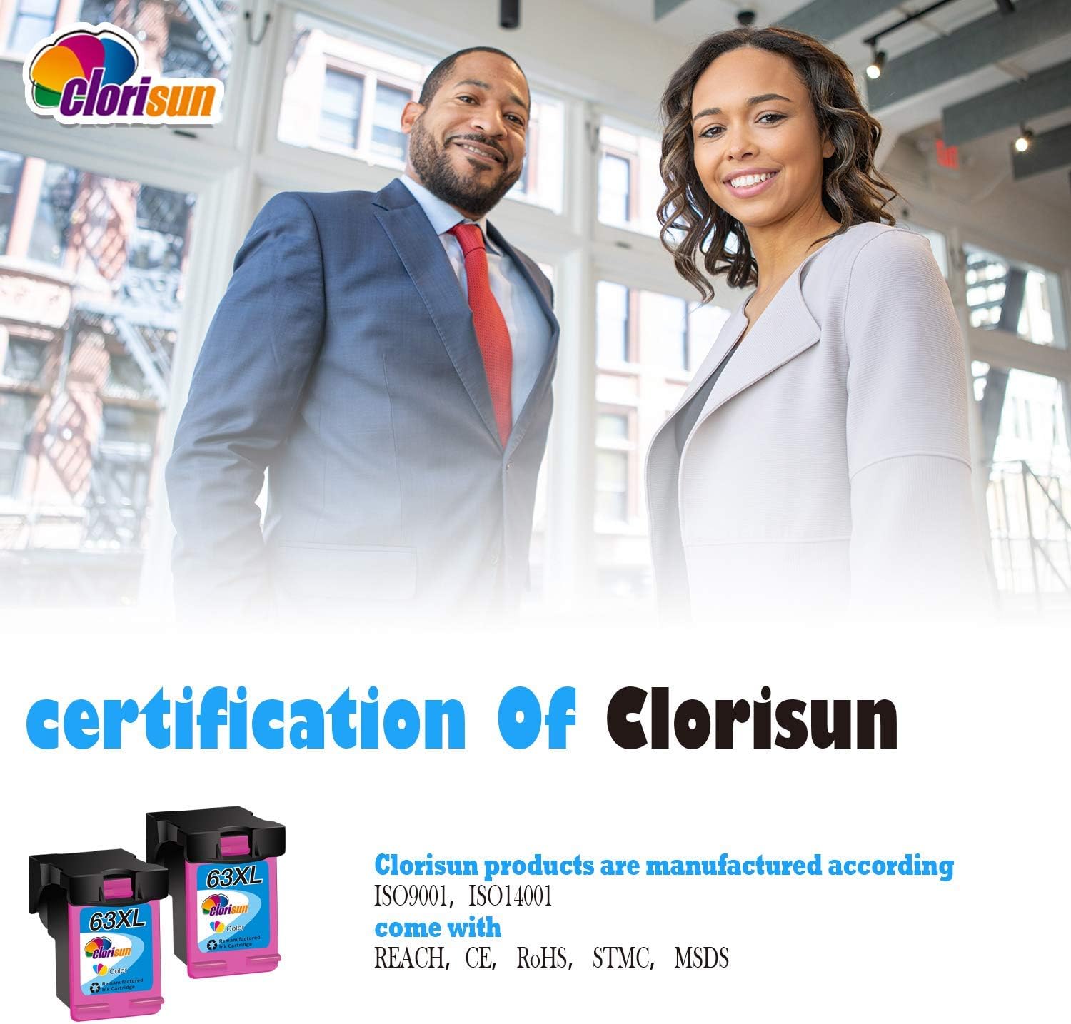 Weekly Top Sale Clorisun Remanufactured Ink Cartridge Replacements for HP 63 63XL Black for HP Officejet 5255 5258 5260 5200 4650 3830 3834 Envy 4520 DeskJet 1110 1112 2130 2134 3637 Printer (Tri-Color ,2-Pack)