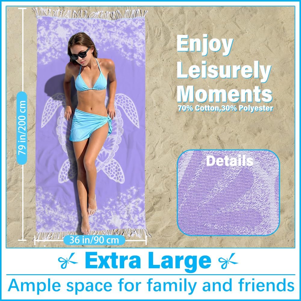 Vikumond Thin Turkish Beach Towel Lightweight Soft Cotton Extra Large XL Oversized Sand Free Sandproof Absorbent Quick Dry Towels Cloud Bath Pool Travel Compact Essentials Accessories for Adult Gifts