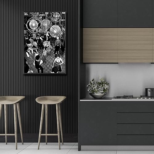Miniatura 6 de ZHIXQMG Póster retro para fiesta de discoteca en blanco y negro, bola de espejo de los años 80, disco bohemio, chic, lienzo para pared, impresión de