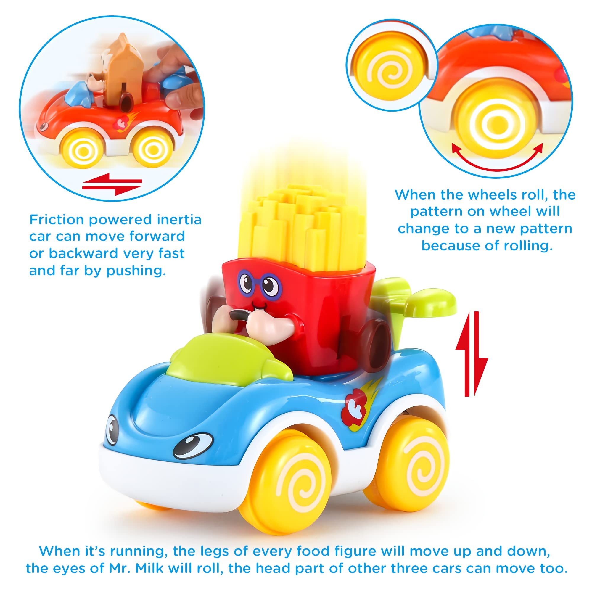 Buy Gxi Cars for 1 Year Old Boy, Toddler Toy Cars Set of 4 Cartoon Push