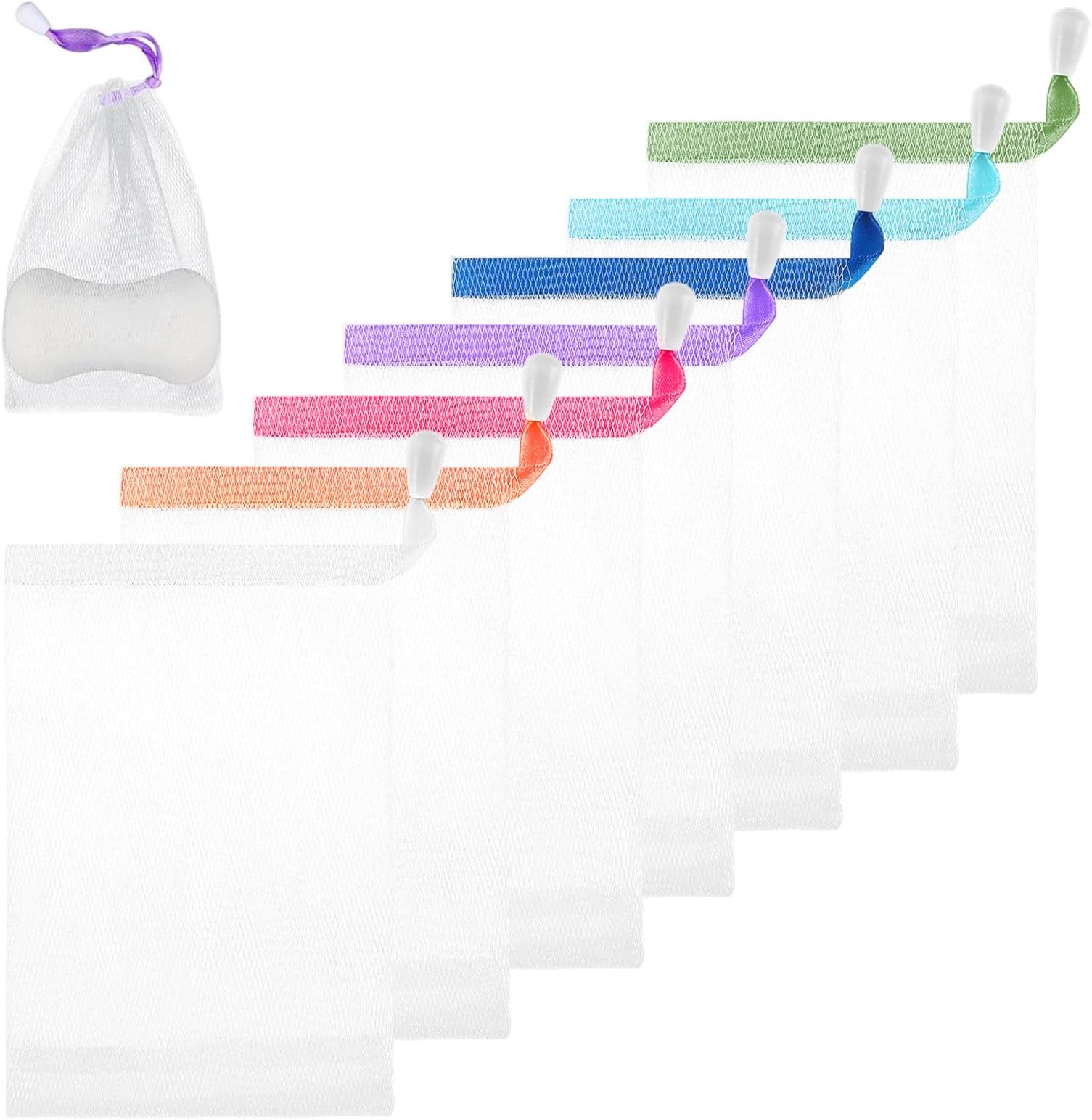 7 Pcs Soap Bag for Shower, Double-Layer Mesh Bag, 10 x 15 cm Mesh Soap Saver Pouch, Mesh Soaps Pouch Saver with Drawstring for Shower Washing Foaming Soaps