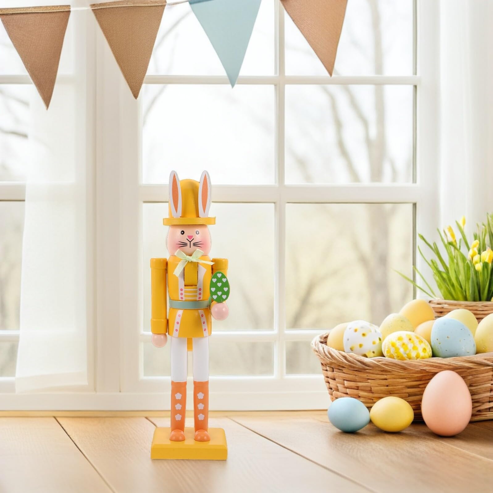 Osterhasen Nussknacker 30cm Gelbe Osterdekoration für Tisch Frühlingsfeste Robuste Osterfigur zur Innenraum Dekoration