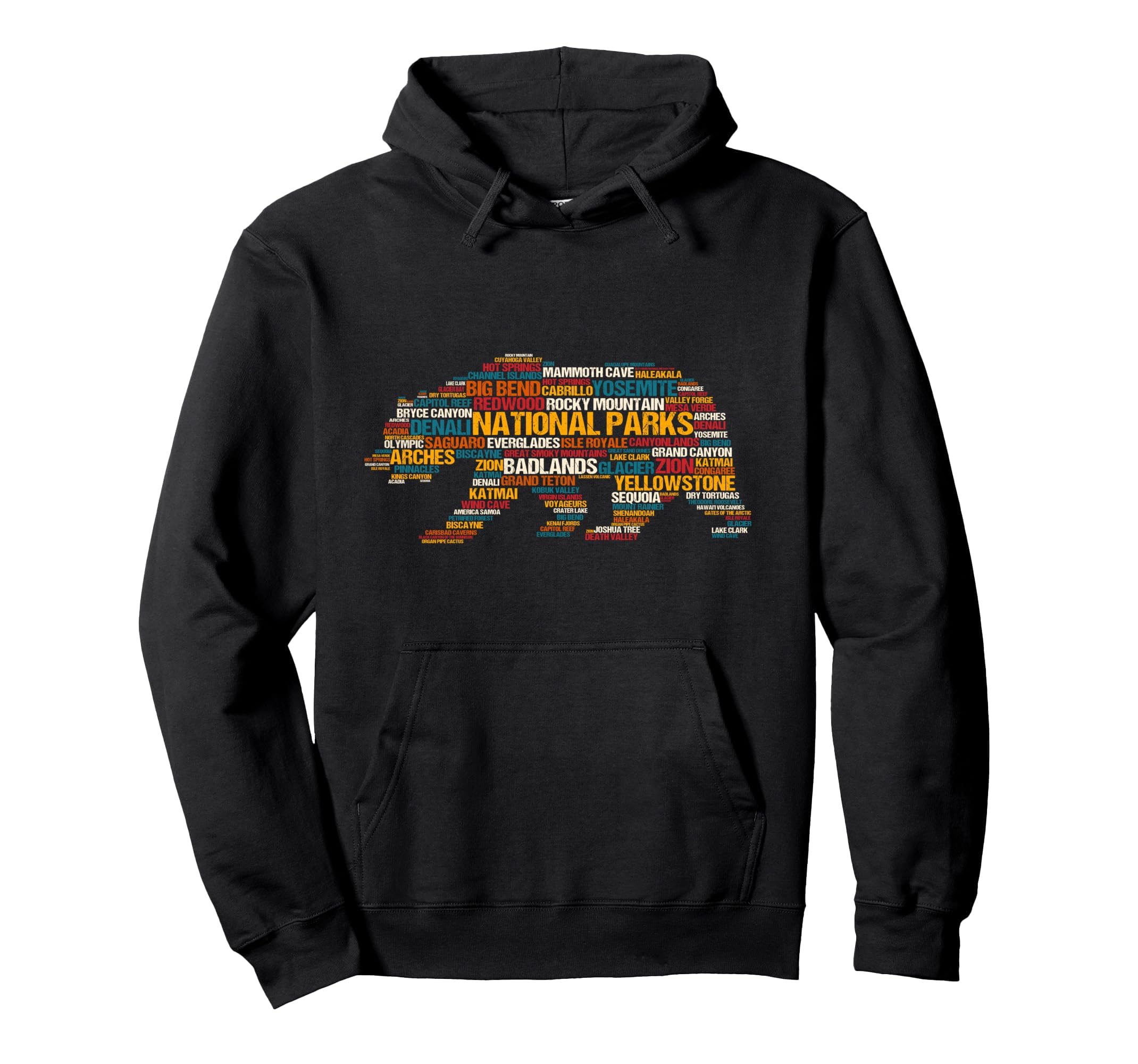 National Parks USA List Word Cloud Bear Camping & Hiking Pullover Hoodie