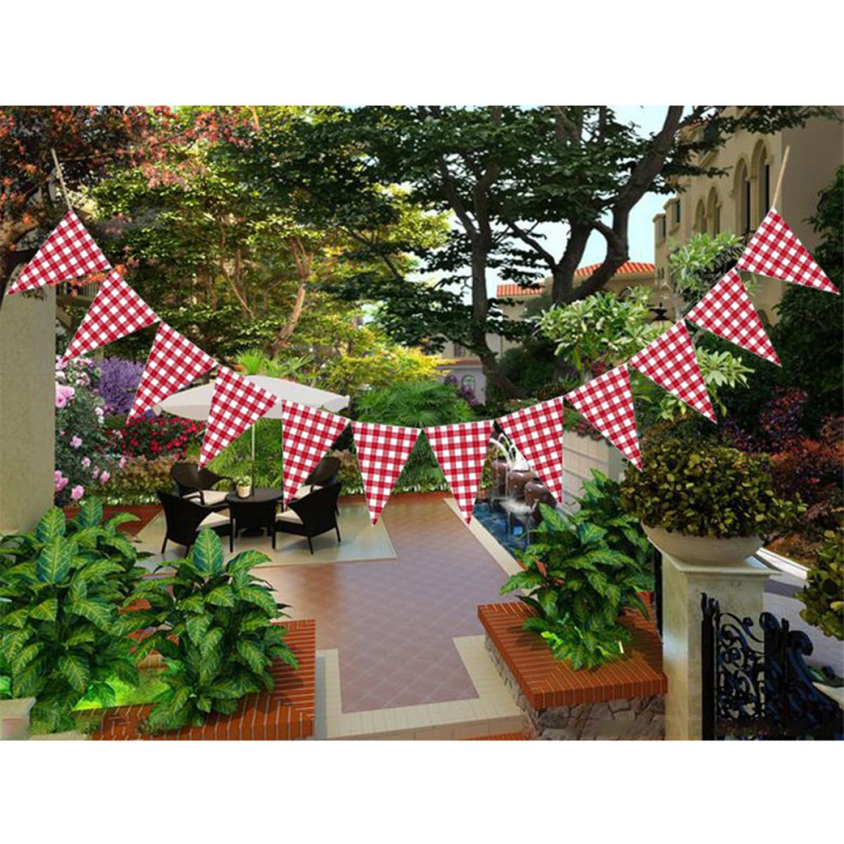 CHILDWEET Bannière pour Décoration Intérieure et Extérieure Triangle à Carreaux Rouge en Coton pour Fêtes D'anniversaire et Décoration Murale