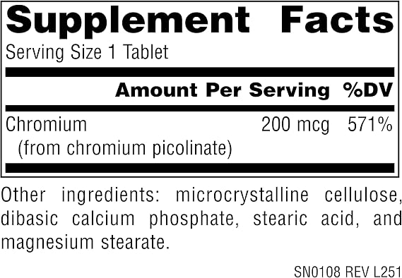 Source Naturals Chromium Picolinate 200 Mcg Tablet, 240 Count