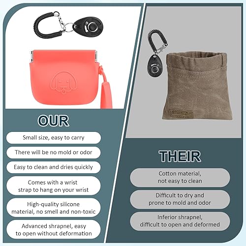 Miniatura 6 de WALLFID Bolsa pequeña de silicona para perros, cierre automático, con clic de entrenamiento para mascotas, bolsa de senderismo para perros y gatos,