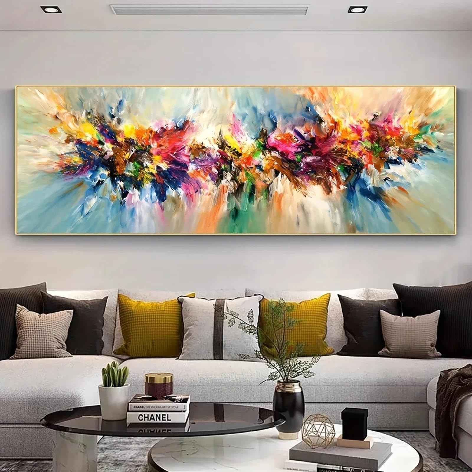 CHAOJIART Extra Large Abstract Graffiti Art Canvas Painting Print, Colourful Wall Art Poster, Modern Bedroom Living Room Home Decor 25x75cm Frameless
