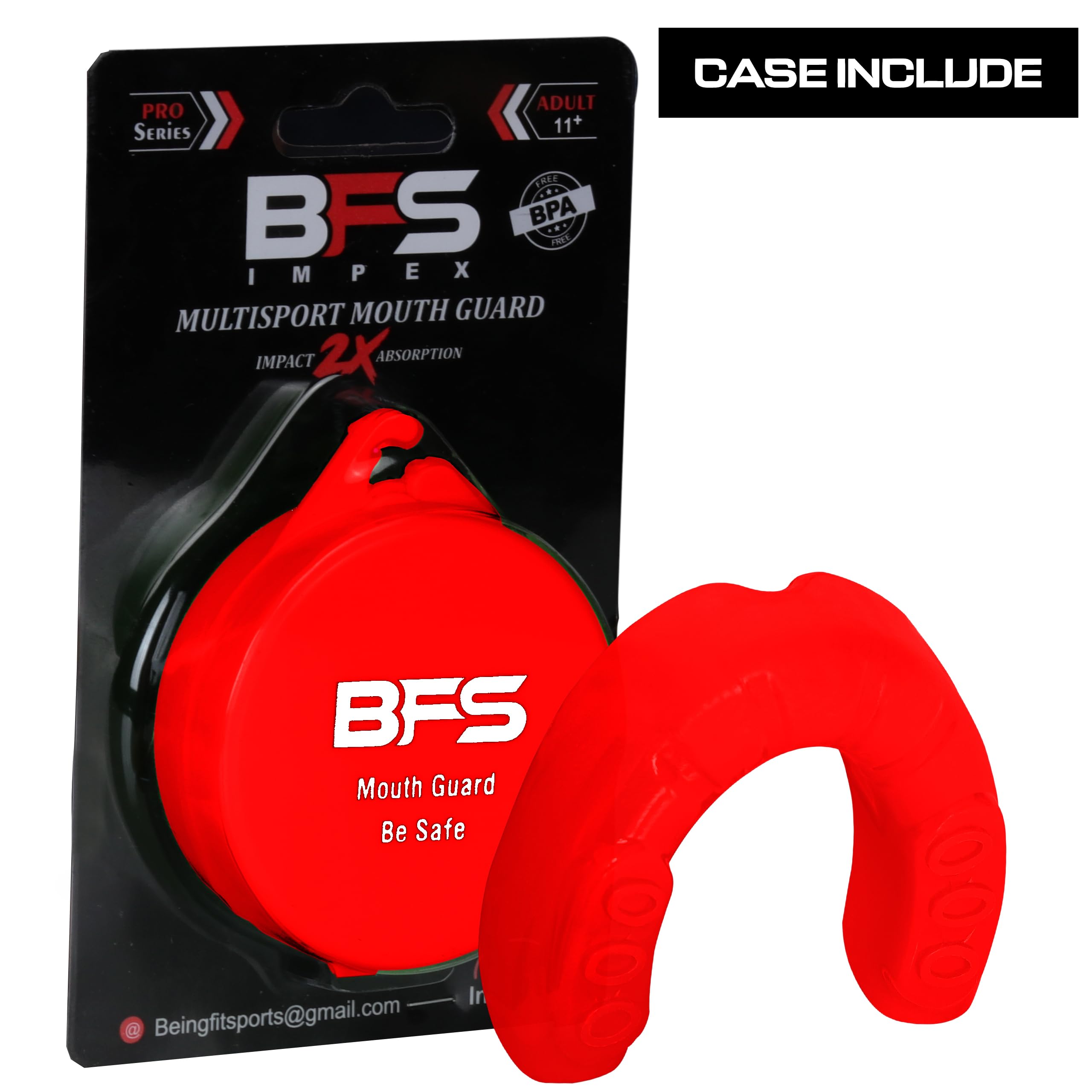 Protector bucal deportivo para adultos, ideal para dientes, MMA con funda para boxeo, karate, rugby, fútbol (rojo)