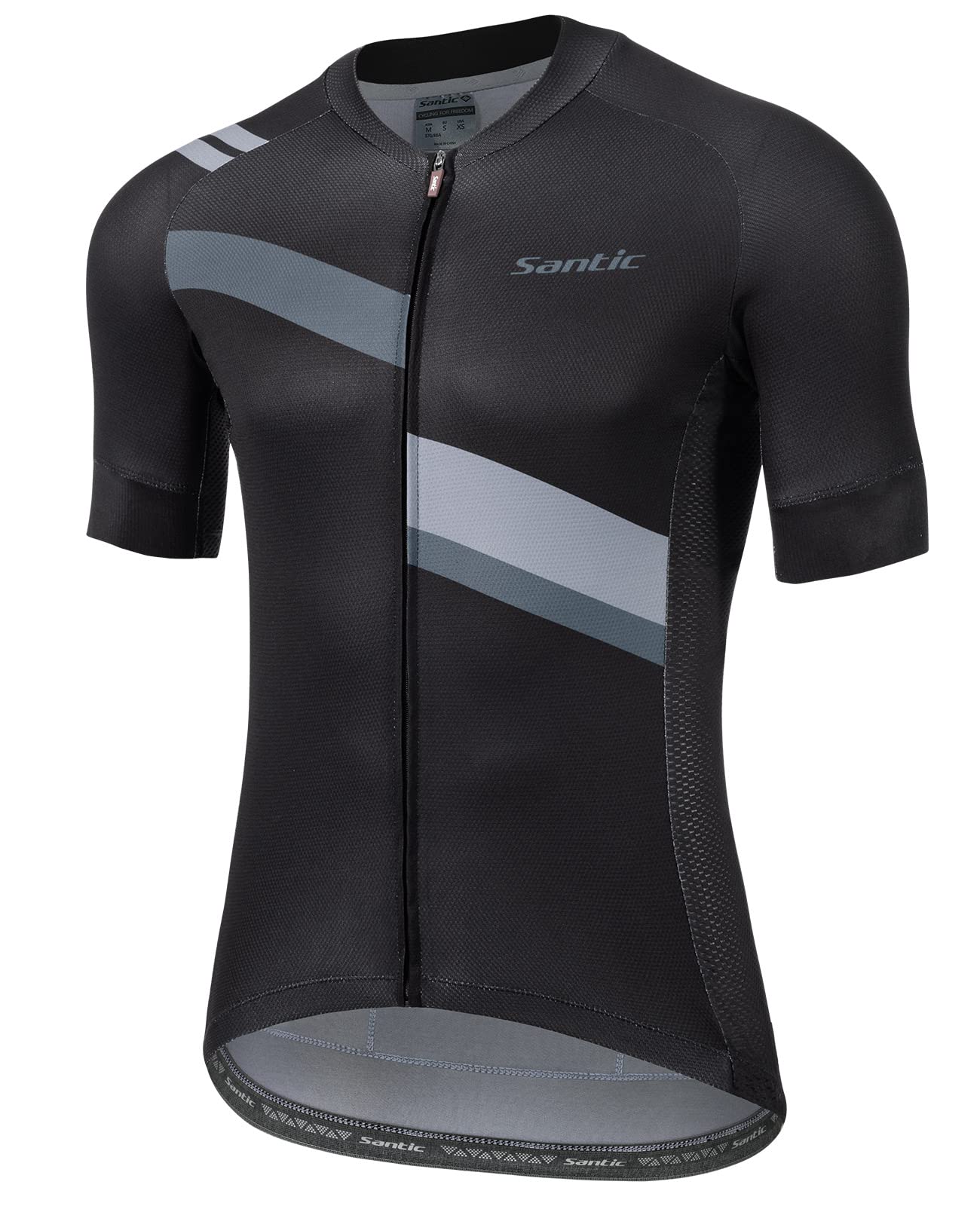 Santic Men's Cycling Jersey Shorts Sleeve Tops Pro Road Bike Bicycle Shirt Full Zip UPF 50+ MTB Jersey with Pockets