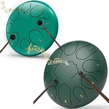Rain Drum for Outside Garden, 8 Inch/6 Inch Steel Tongue Chakra Drum, Waterproof Rain Chime Meditation Drum, Musical Instruments for Adult Gift with Drum Bag Green/Blue