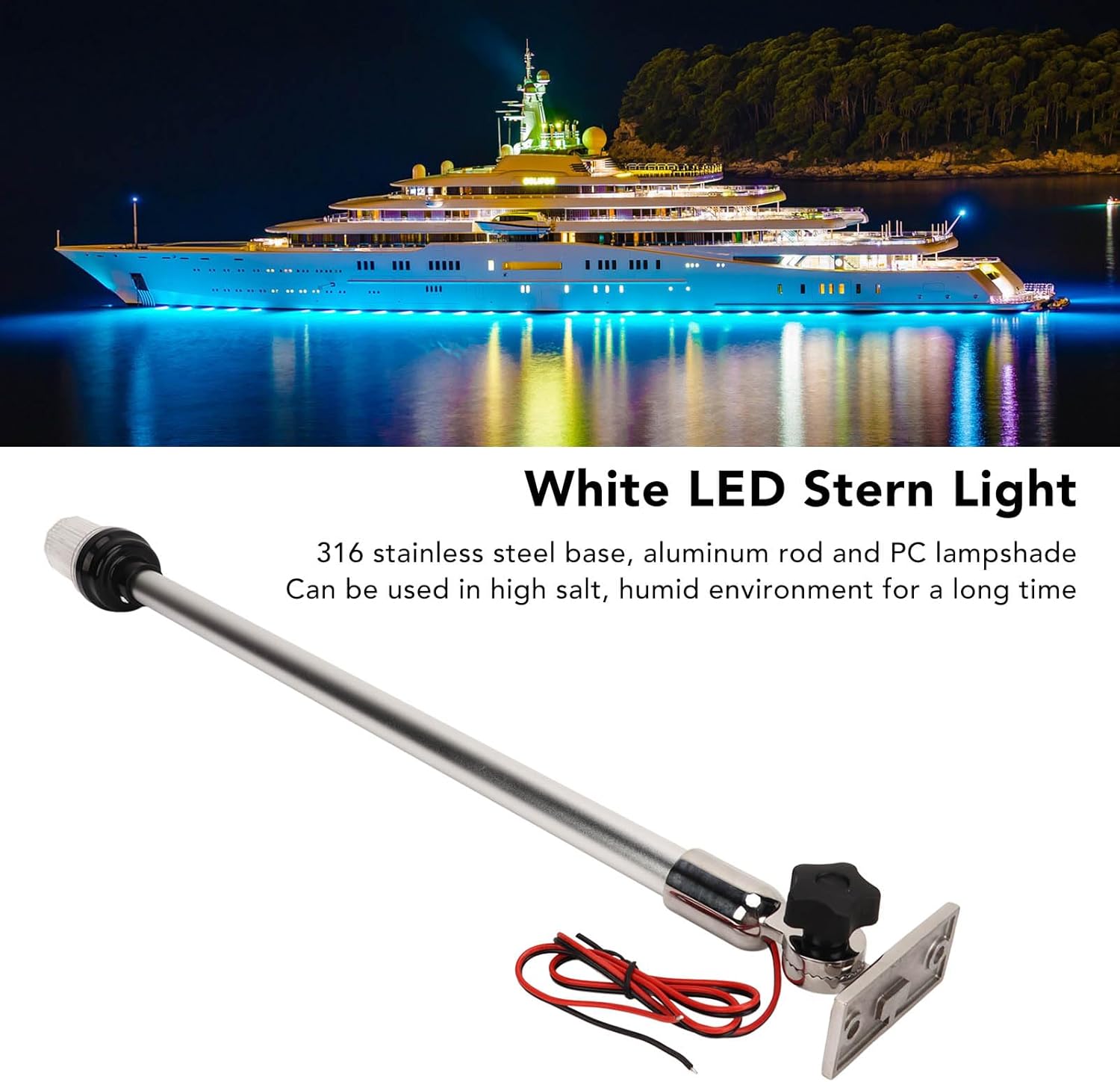 Diydeg Boat Stern Light, 360 Degrees All Around Fold Down Pole Light, 3NM Visibility LED Navigation Light with 316 Stainless Steel Base for Marine, Fishing Boat, Yacht, Pontoon (22 inch)