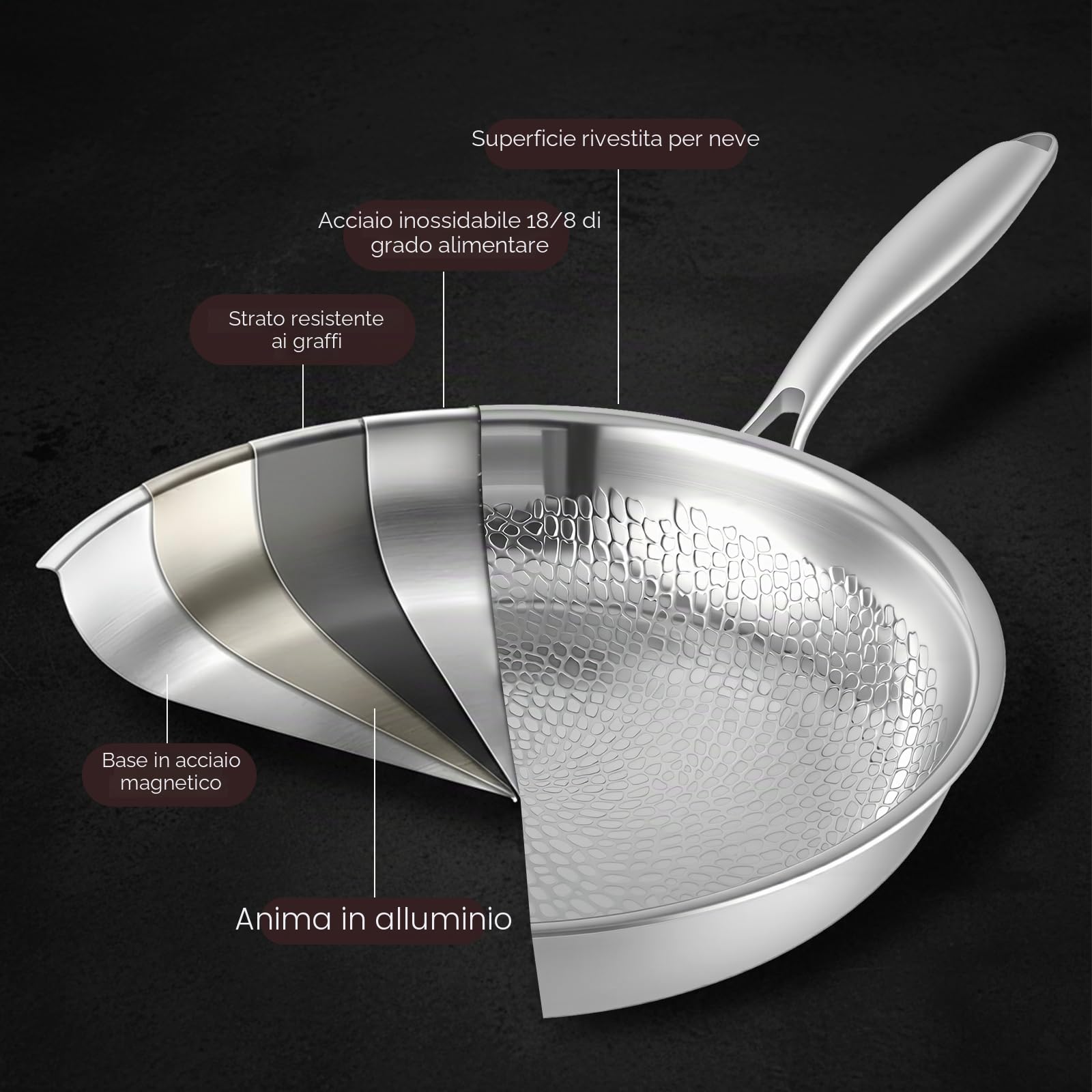 Padella in titanio generica con spatola, antiaderente wok martellato in titanio per cucinare, utensili da cucina versatili per friggere, cuocere, bistecca, ristorante (26 cm)