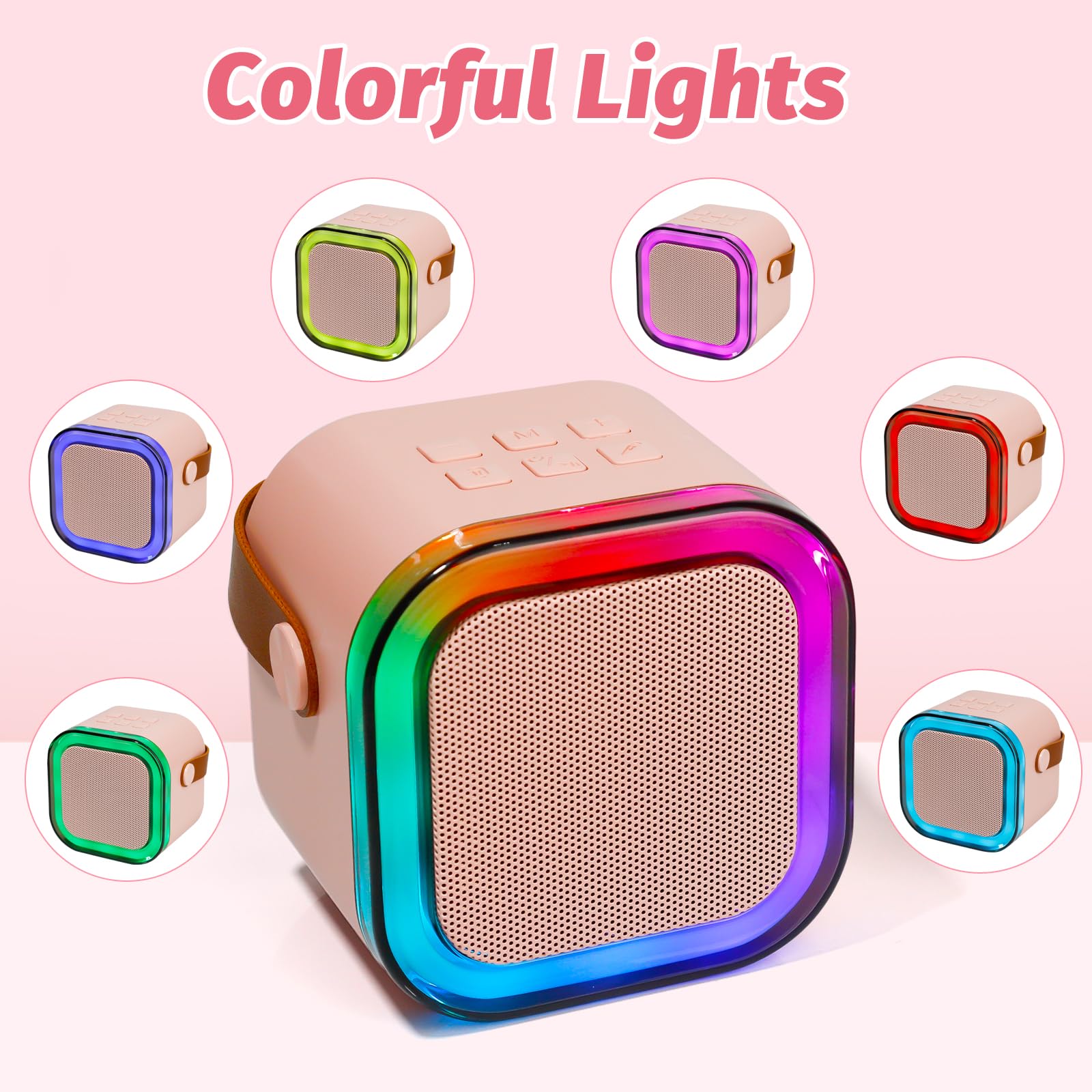 Mini máquina de Karaoke con 2 micrófonos inalámbricos, Luces LED, Efectos de Voz, Altavoz portátil para niños de 3, 4, 5, 6, 7, 8, 9, 10, 11, 12 años o más, Regalo de cumpleaños para niñas de (Pink) — view 6