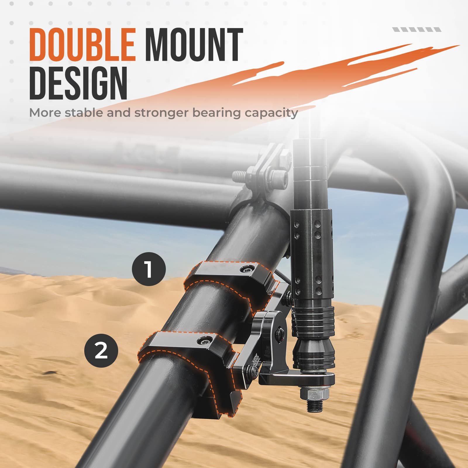 KEMIMOTO Upgraded UTV Whip Mount 1pc, Double-Clamps 1.5