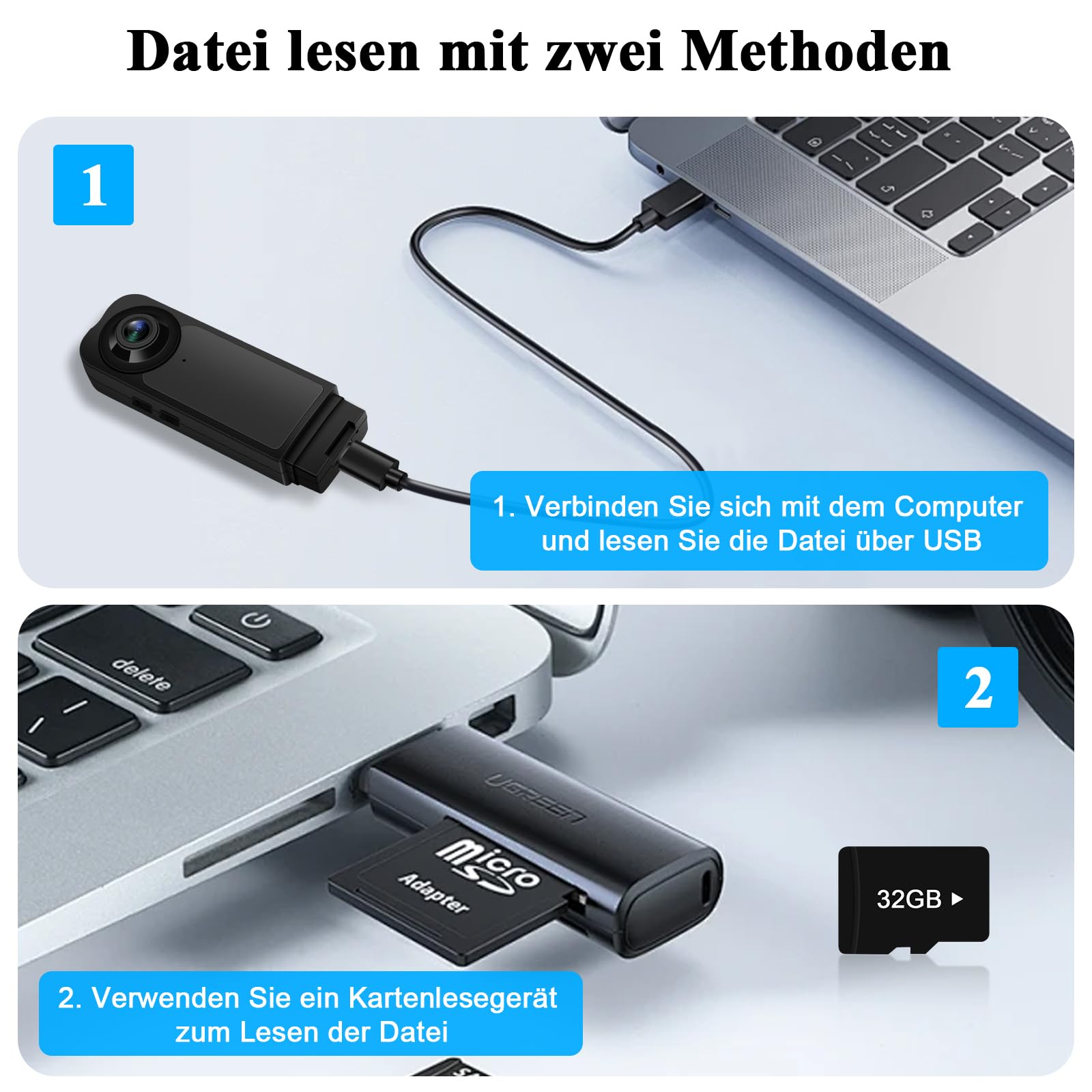 Bodycam HD 1080P Mini Kamera mit 32GB Speicherkarte, Nachtsicht, Audio Video Aufzeichnung