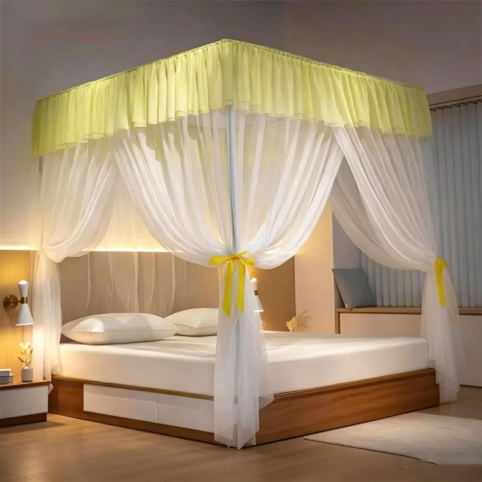 Baldaquin de lit jaune 120x200cm pour rideau de chambre fille