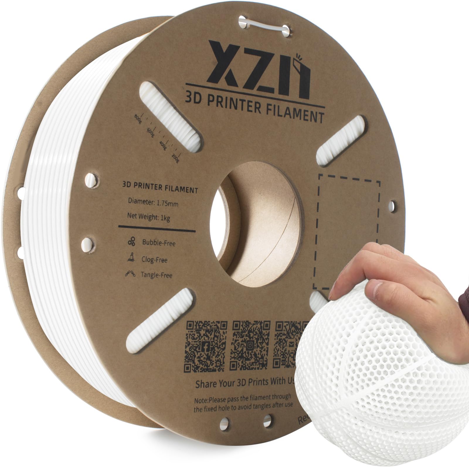 TPU 95A Filament 1.75mm, Soft 95A Flexible 3D Printer Filament, 1KG Spool (2.2 lbs), Dimensional Accuracy +/- 0.02 mm, Vacuum Sealed, Excellent Layer Adhesion, Fits Most FDM Printers (TPU White)