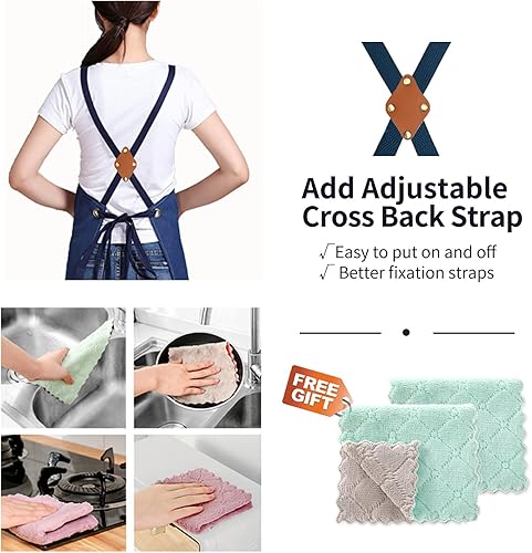 Miniatura 59 de Delantal de lona de algodón con espalda cruzada para hombres y mujeres, delantal de chef con correa ajustable y bolsillos grandes, delantal de Gris