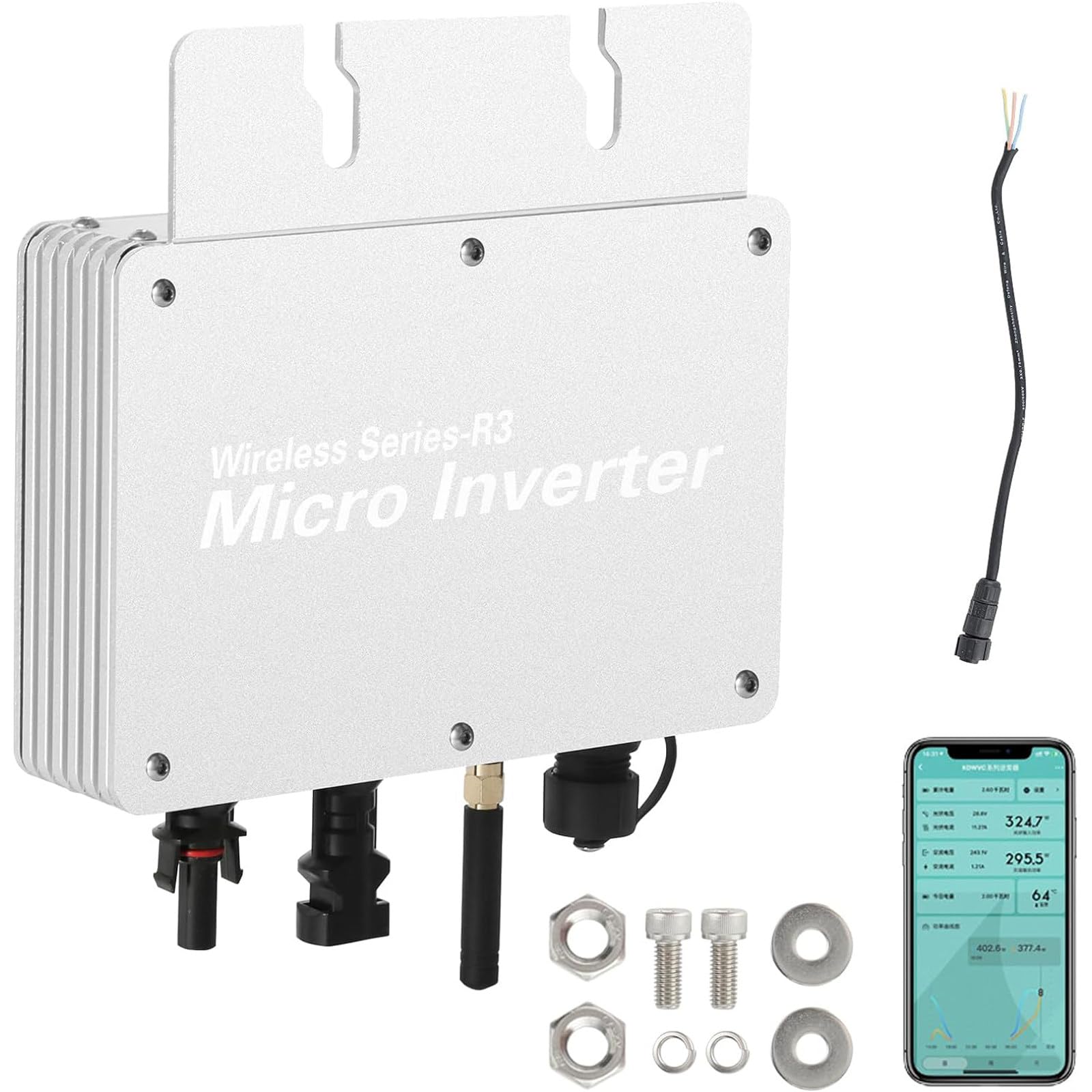 Micro Inverter Solare, Micro Inverter Inverter collegato alla Rete Solare Convertitore collegato alla Rete Impermeabile Ip65 con App WiFi Monitor AC,300W