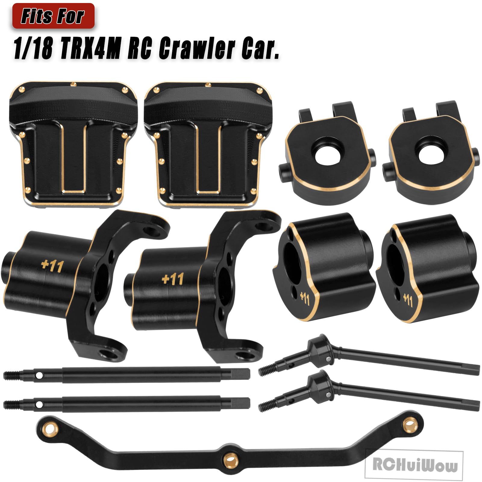 RCHuiWow RC Axle Widening & Diff Cover Upgrades Part for 1/18 Trx4m RC Crawler Car,Brass Front & Rear 11MM Wider Axle Widening(11mm Wider on Each Side) w/ 2pcs Diff Cover for 1/18 Trx4m,Black