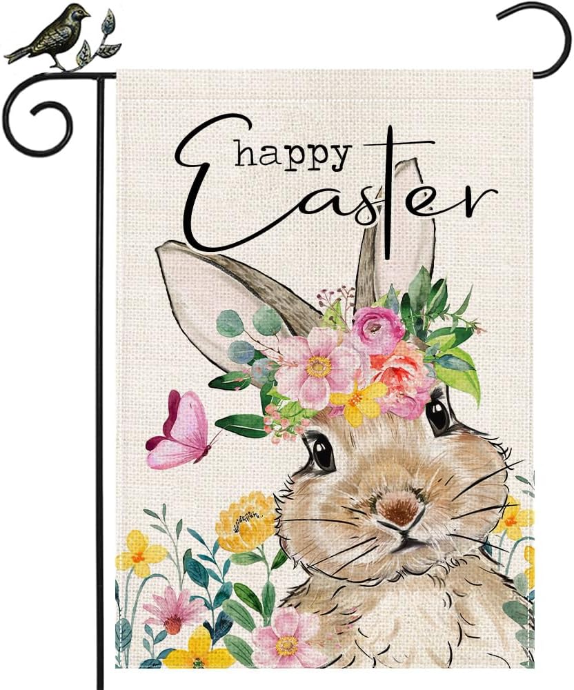 GEEORY Happy Easter Bunny Floral Crown Garden Flag 12×18 -… GEEORY Happy Easter Bunny Floral Crown Garden Flag 12×18 -…