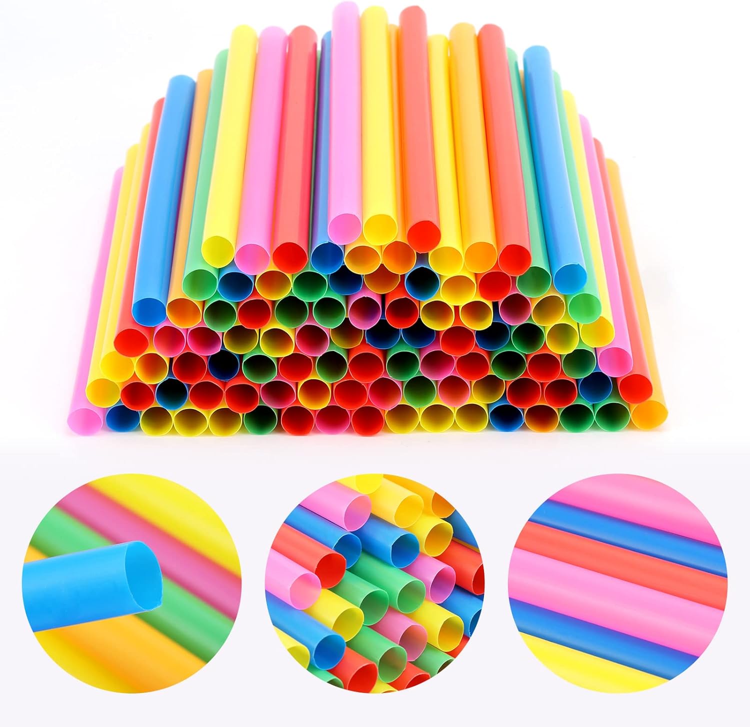 300PCS 8.2" Disposable Plastic Drinking Straws 0.43" Extra Wide Jumbo Smoothie Straws for Bubble Tea Milkshakes Coffee Boba