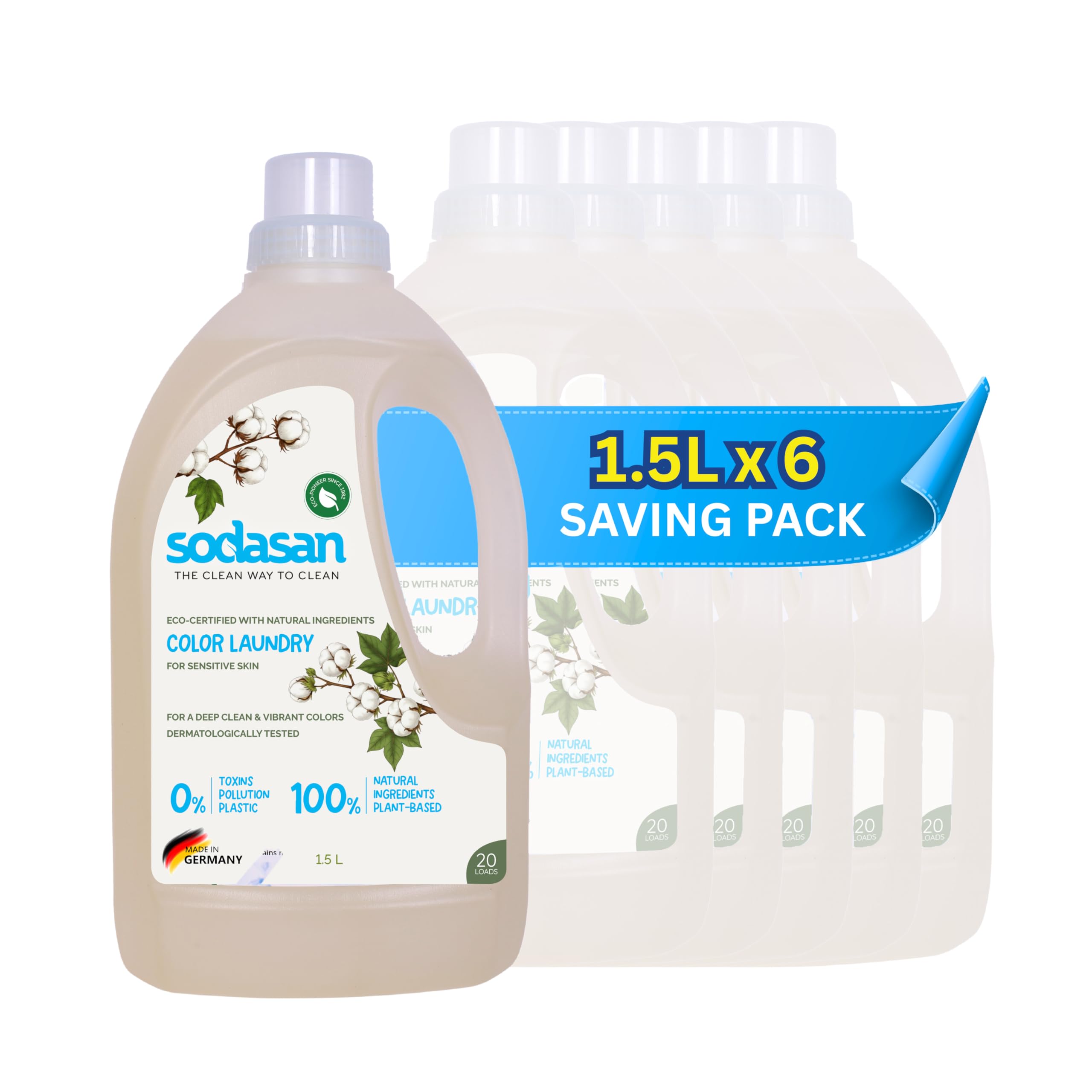 Sodasan Natural Colour Sensitive Laundry Liquid 6 x 1.5 Liter