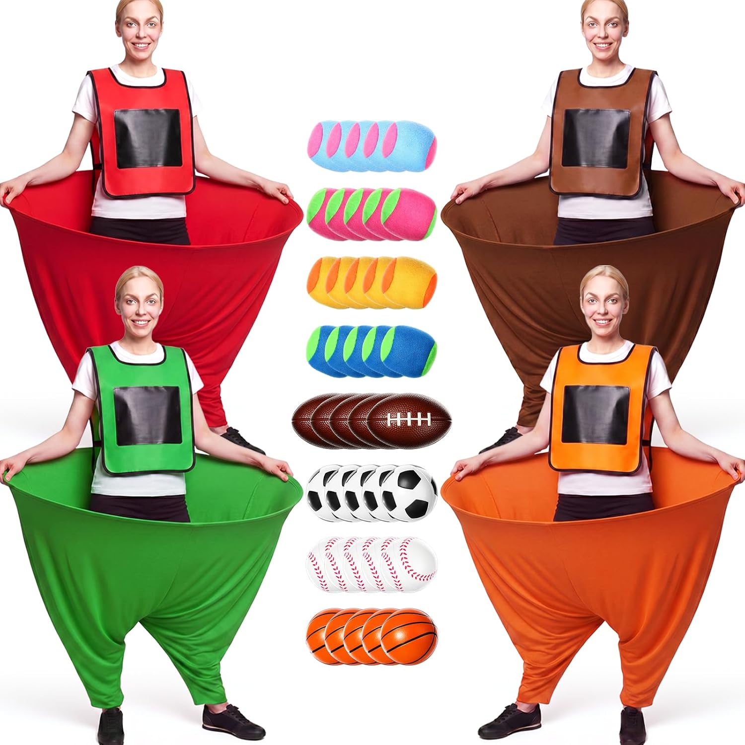 Leitee 4 Pcs Granny Pants Yard Games Set for Adult, 4 Oversized Pants 4 Vests, 20 PU + 20 Fuzzy Balls, Outdoor Snowball Fight Game, Toss Catching Game for Team Building Backyard Party Lawn Fun (Large)