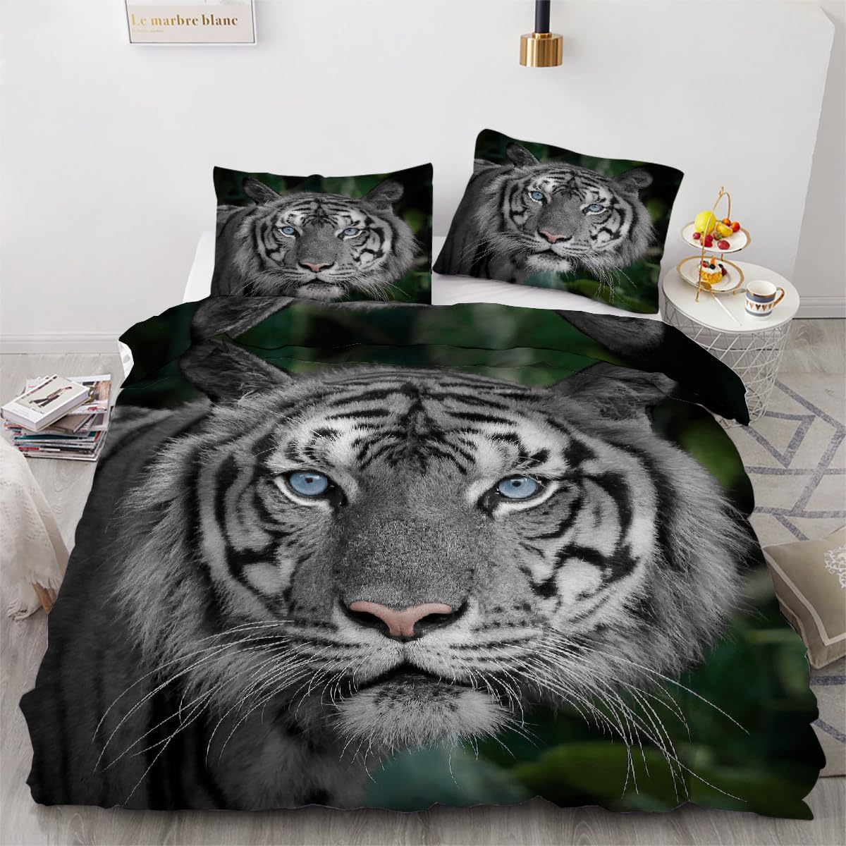 Parure de lit tigre 140x200 cm impression 3D haute définition style 118-4