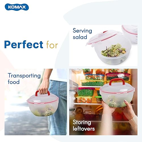 Miniatura 4 de Komax Biokips - Juego de 2 cuencos grandes para ensalada con tapas, recipientes herméticos de plástico de 4.2 cuartos de galón, ensaladera sin BPA