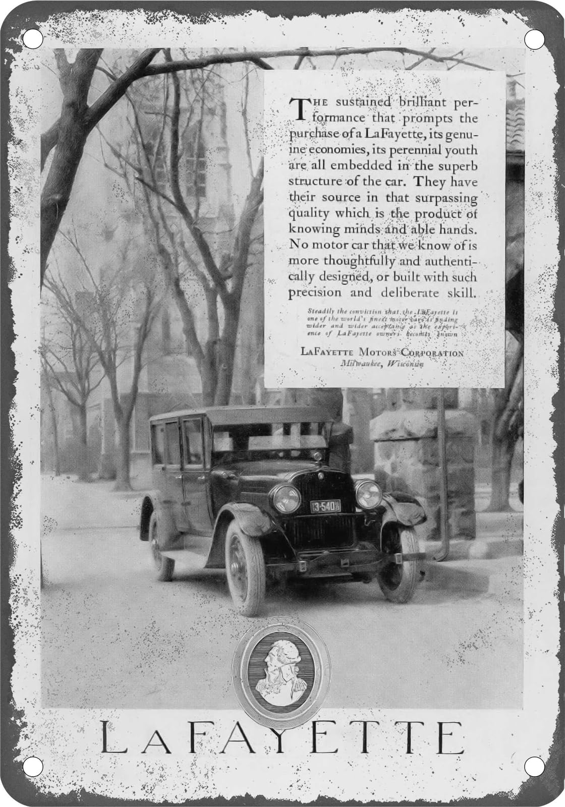METAL SIGN - 1923 LaFayette Vintage Ad 01 - Old Retro Rusty Look home decor