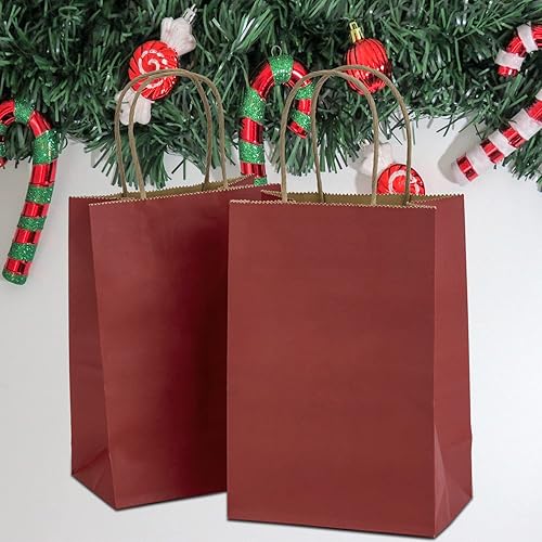 Miniatura 4 de Ronvir 100 bolsas de regalo pequeñas de 5.25 x 3.75 x 8 pulgadas, bolsas de papel rojas con asas, bolsas de regalo a granel para recuerdos de