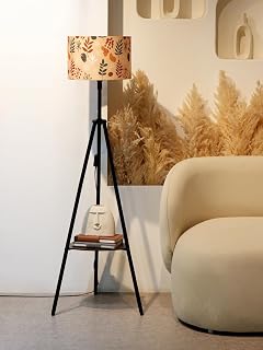 Crosscut Furniture- Printed Series Tripod Floor Lamp with Shelf, LED Bulb Included (Boho Seed) Price In India