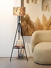 Crosscut Furniture- Printed Series Tripod Floor Lamp with Shelf, LED Bulb Included (Boho Seed)