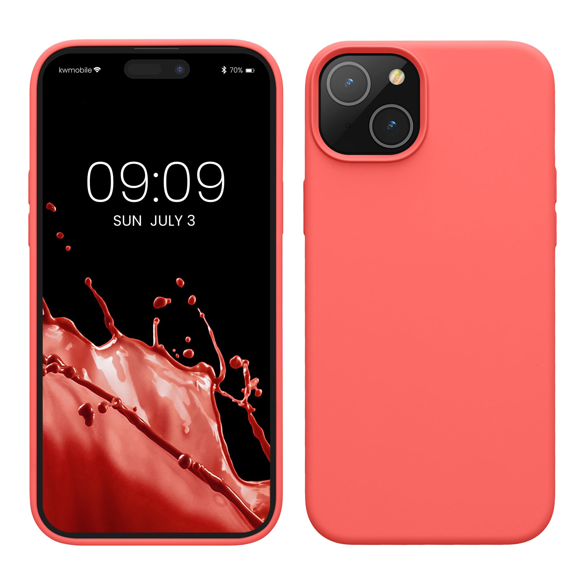 kwmobile Case for iPhone 15 Plus Case - Soft TPU Silicone Cover - Neon Coral